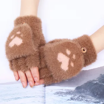 Manusi De Iarna Pentru Femei De Toamna Tricotate Puf În Aer Liber Flip Cover Manusi Fete Drăguț Pisica Cu Gheare Fingerless Glove