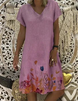 De mari dimensiuni Femei Rochii 2019 Moda de imprimare Florale rochie V-gât Vestido Halat de Vară liber cu mânecă scurtă Rochii plus dimensiune