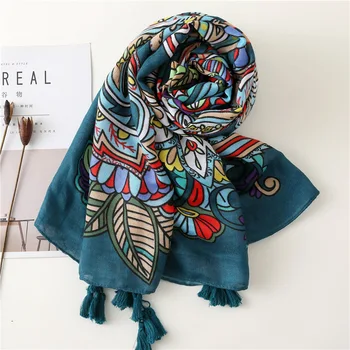 Femei de Moda de Brand din Africa de Caju Florale Vascoza Șal Eșarfă Doamnelor Imprimare Ciucure Folie Pashminas Sjaal Musulmane Hijab 180*100Cm