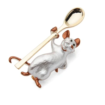 Wuli&copilul Deține Lingura Zâmbind Mouse-ul Broșe Femei Aliaj de Email Rat Animal Petrecere Casual Brosa Ace Cadouri de Anul Nou