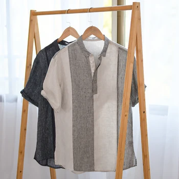 Nou stil Italia brand lenjerie de pat tricou barbati vara cu maneci scurte in camasi pentru barbati casual fashion shirt mens respirabil overhemd