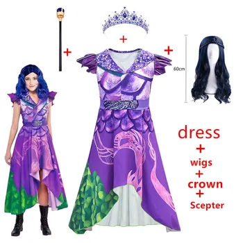 Copilul Fete Mal Descendenții 3 evie Cosplay Rochie Mov Costum 3D Tipărite de Costume de Copii pentru adulți petrecere de Halloween Masquerade haine