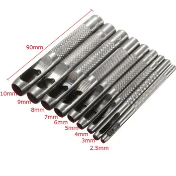 9pcs 2.5 /3 /4 /5 /6 /7 /8 /9 /10mm Grele Gol Piele Gaura Garnitura Pumn Set Cutter Centura Wad Perforator Kit