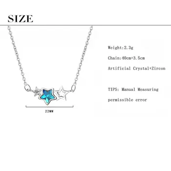 ANENJERY Argint 925 Albastru Cristal Artificial Stele Zircon Colier Pentru Femei Clavicula Lanț S-N78