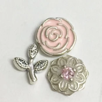 Fahmi Populare Argint 925 Plutitoare Medalion Floare Roz Mici Farmec se Potrivesc DIY Colier Inel Bijuterii Originale Pentru Femei