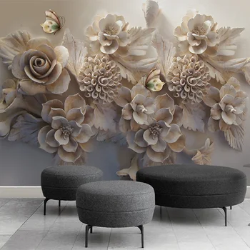 Personalizat Murale 3D Tapet Europene Estetice Trei-dimensional de Relief 3D Fluture Floare Canapea Camera de zi Tapet de Fundal