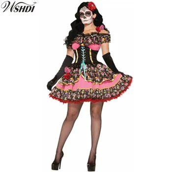 Ziua De Halloween Mort Costum Adult Femei Corpse Bride Craniu Costume Cosplay Schelet Înfricoșător Rochie Fancy Tinuta