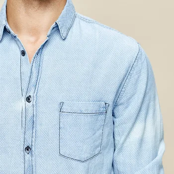 KUEGOU Brand pentru Bărbați tricou denim Moda scule tricou toamna din bumbac albastru denim camasa cu maneca lunga barbati Topuri ZC-649