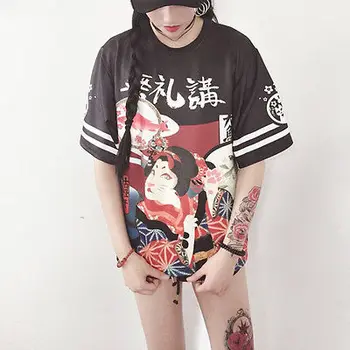 Genki Fata Stil Japonez Stradă Exagerat de Imprimare Pierde T-shirt Elev Adolescent Topuri Scrisoare Harajuku Pânză