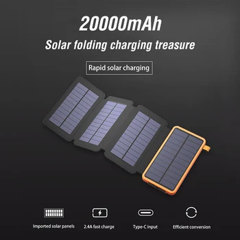 20000mAh rezistent la apa Solar Power Bank în aer liber Camping Portabil Pliant Panouri Solare 5V 2A USB Dispozitiv de Ieșire Putere de Soare Pentru Telefon