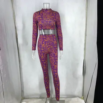 BOOFEENAA de Imprimare de Moda Sexy Două Piese Set Top si Pantaloni Femei se Încadrează În 2019 Moda Seturi de Potrivire Kyliejenner Tinutele de Club C19-AC85