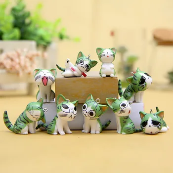 9PCS/Mulțime de Drăguț Micro Peisaj in Miniatura Cat Figurine Pentru Terariu Mic de Plastic din Pvc Mini Brânză Pisica Modele de Acțiune Figura Jucarii