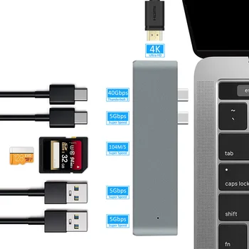 Dual de tip c USB C MacBook pro Laptop Docking station Compatibil HDMI TF, SD card reader, HUB-ul de andocare 4K Sprijin 2018 mac aer