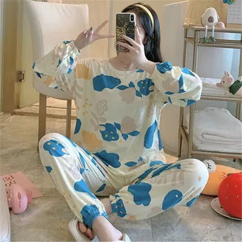 2020 Nouă Femei, Pijamale, Haine de Bumbac Topuri Lungi Set Doamnelor imprimare Seturi de Pijamale NightSuit Fata Pijamale Seturi de Femei Acasă Set