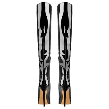 Onlymaker Piele Neagra Brevet de 10 cm Toc Side Zip a Subliniat Deget de la picior la Genunchi Cizme de Iarna pentru femei genunchi ridicat cizme lungi de Dimensiuni Mari