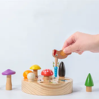 Copii Puzzle 3D Magnetic Jucarii din Lemn Ciocănitoarea Prinde Worm Joc de la cules de ciuperci Montessori Jucarii Educative Pentru Copii