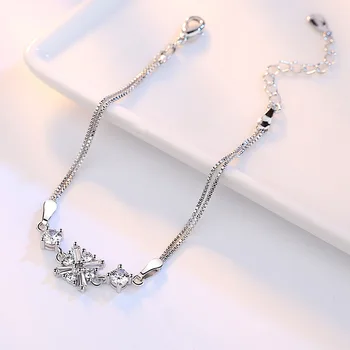 ModaOne Noua Moda de Lux Argint 925 Cristal Cub Patru Gheare Zircon Caseta Bratari de Lanț & Brățări pulseira