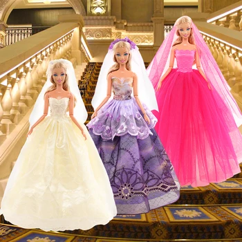 Moda Handmade, 3 Buc/set accesorii Papusa haine Jucărie coada lunga petrecere de nunta rochie Pentru Barbie Joc de Pansament Cadou de Ziua de nastere