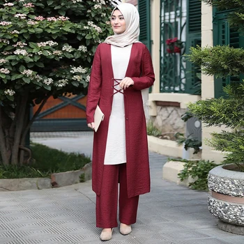 Siskakia Femeilor Musulmane 3pcs Costum Set Abaya Dubai Turcia Arabe Maroc Caftan Ramadan Eid Mubarak Islam Îmbrăcăminte 2020 Duby Abaya