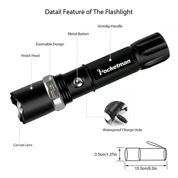 Portabil Ultra Bright LED Lanterna Reglabila 5 Moduri în aer liber rezistent la apa Lanterna Alimentat Tactice Lanterna pentru Camping, Drumetii