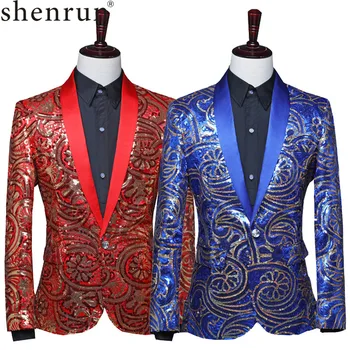 Shenrun Bărbați Sequin Cina Jachete Mire Costum Sacou Cantareata Dansatoare Gazdă Costume Albastru Regal Roșu Sacouri De Afaceri Petrecere Bal