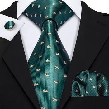 Moda Verde Bărbați Cravată de Mătase Set Gât Cravată pentru Bărbați Cadouri Barry.wang LS-5171 Turcoaz Cauzalitate Moda Câine de Desene animate Petrecere de Nunta
