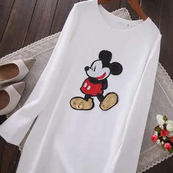 Disney Mickey Mouse Paiete Shift Femei Rochie Lady Primăvară Cădea O-Neck Maneca Lunga Casual Slim Rochie Mini Tricou vestidos mujer