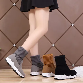 Moda pentru femei Șosete Cizme Glezna Cizme Doamnelor Moale Transformat peste Cizme de Zapada pentru Femei Blană de Pluș Pantofi Platforma