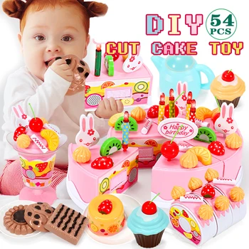 75Pcs DIY Tăiere Tort Bucătărie, Alimente, Jucării Pretinde Joc de Rol Bucătărie de Jucărie Roz Albastru Fete Cadou pentru Copii