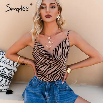 Simplee Sexy v gâtului fără mâneci satin leopard tricou Femei de vară fara spate top casual de Moda de sex feminin de mătase doamnelor camis rezervor de top