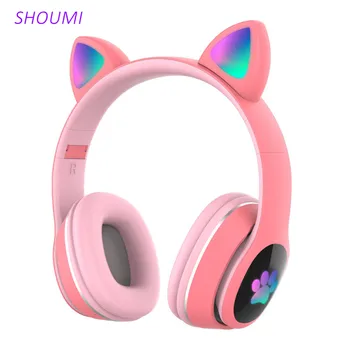 Shoumi Bluetooth pentru Căști Bliț Lumina Pisica Drăguț Casca de Telefon HD, Microfon fără Fir set cu Cască Copil LED Fata Stereo Reducerea Zgomotului Muzica Cadou