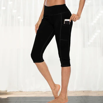 Femeie 2020 Antrenament Capri Fitness Jambiere Cu Buzunar Lateral Talie Mare Care Rulează Pantaloni De Yoga Sportwear Legging Sport Femme Pantaloni