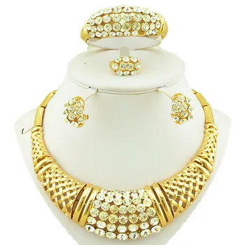 Sexemara aur gol cristal seturi de bijuterii cercei stud set colier india bijuterii de aur din Dubai set de bijuterii pentru femei
