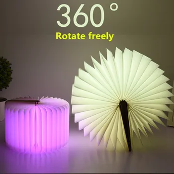 USB Reîncărcabilă LED-uri Colorate Lampă de Carte Piele PU Magnetică Pliabil la 360 de Grade Lumina de Noapte Decor Acasă Cadou