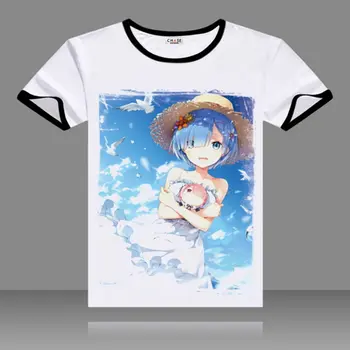 Re:Zero kara Hajimeru Isekai Cosplay T-shirt Negru O-Gat Maneci Scurte Emilia Ram Imprimare Tricou Barbati Topuri Rem Casual de Vara Tees