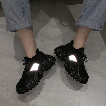 Moda Doamnelor Sosete Tata Pantofi Dantela-up Adidași Femei Alb Rotund Deget de la picior Cauciuc Pantofi Platforma Femei Vulcanizat Pantofi Femeie de Primăvară