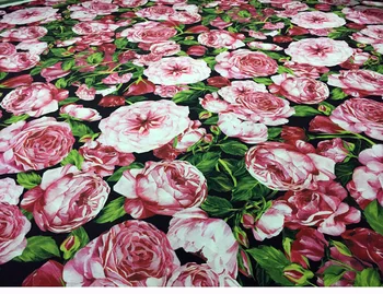 145 cm Lățime Mare de Flori de Trandafir de Imprimare Moale Subțire Sifon Tesatura Crep Pentru Femei Rochie Bluza DIY de Cusut