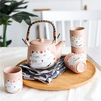 Ceramica De Cafea Set De Ceai Japonez Norocos Pisica Roz Negru Porțelan Ceainic Ceasca Oală De Apă Articole De Uz Casnic De Bunuri De Bucatarie Drinkware
