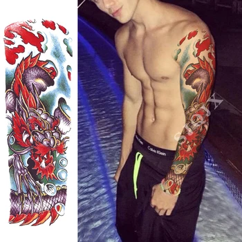1 Bucată Tatuaj Manșonul pentru Braț Autocolant pește flori dragon demon înger Plin brațul tatuaj temporar autocolant Negru Tatuaj