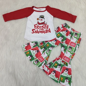 Copilul De Crăciun, Om De Zăpadă Geroase Tricou Cu Maneci Lungi, Pantaloni Evazați Design Copii Fete Boutique Tinutele Vestimentare
