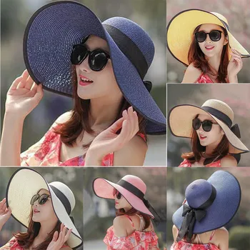 Vara Margine Mare de Paie Pălărie de Soare Floppy Margine Largă de Soare Capac Bowknot Plaja Pliabil Pălării Noi 2021 Pălării Pentru Femei #T2P