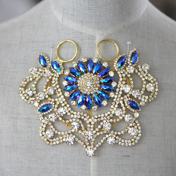 Albastru de Cristal Alb Stras Aplicatiile Coase Pe Stras Broșă de Aur de Bază Pentru Guler Decorare DIY rochie de mireasa Rochie de Petrecere