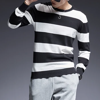 2021 Nou Brand De Moda Pulover Pentru Barbati Pulover Cu Dungi Slim Fit Jumperi Knitred O-Gât De Iarna Coreean Stil Casual Barbati Haine