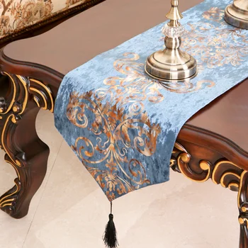 Baroc tabelul runner europene în stil neoclasic chemin de masa satin, catifea bronz satin tabelul runner masă de nuntă