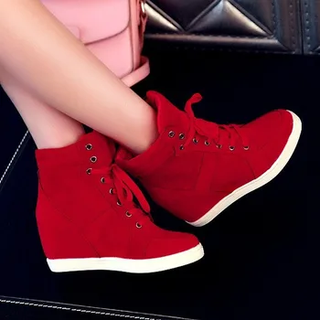 Primăvară Cizme Pentru Femei Faux Suede Wedge Cizme Cu Platforma Pantofi Cu Toc Ascunse High Top Sneaker Pantofi Casual Femei Glezna Cizme