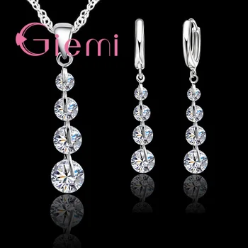 Romantic Pur 925 Sterling Silver Link-Ul Lanț Cu Pandantiv De Cristal Bijuterii Set Pentru Femei Cravată Nunta Bijuterii Set