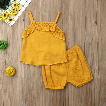 Drăguț Copil Copil Copil Haine de Fata Solide de Vara tricou+pantaloni Scurti Costume de Haine Sunsuit 0-3T