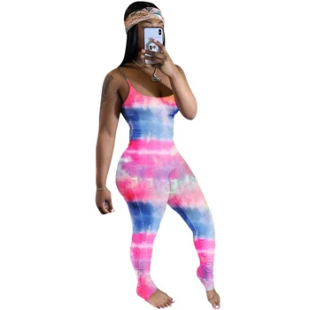 Sexy Stivuite Jambiere Salopeta pentru Femei de Vară 2020 Tie Dye Imprimare fără Mâneci Lounge purta Bodycon Fitness Salopetă pentru Femei Salopeta