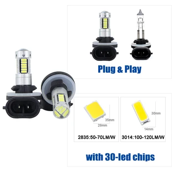 2 buc de Mare Putere Alb 30-SMD 4014 H3 LED-uri Becuri de schimb Pentru Masina proiectoare Ceata, Lumini de Zi, DRL Lămpi albe