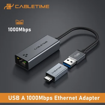 CABLETIME USB Ethernet Adapter 1000Mbps porturi USB 3.0 2.0 LAN RJ45 Adaptor pentru Laptop Nintendo Comutator Macbook Air USB LAN C358